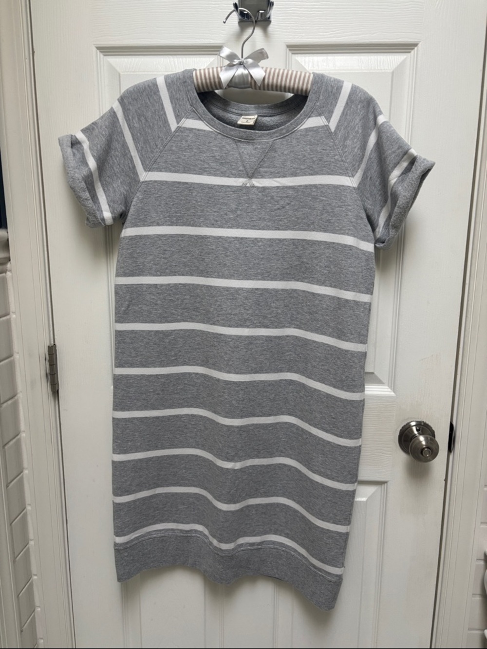 Goodthreads Grey & White Striped Mini sweatshirt dress